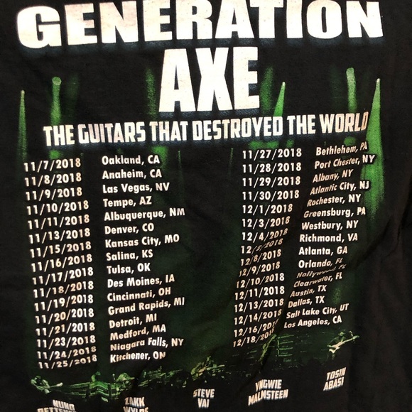 Generation Axe 2018 Tour Black T-Shirt Vai Wylde Malmsteen Bettencourt Abasi S - Picture 14 of 14